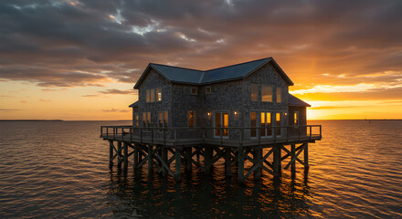 Stilted Beach House with Wraparound Deck and Golden Sunset Views