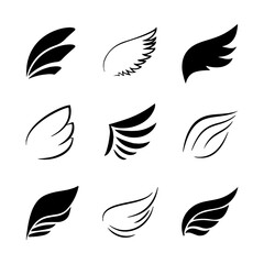 Fototapeta premium Bird Flight and Angel Wing Icon Set 