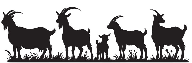 Mountain goat silhouette, goat family silhouette vector 