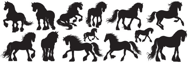 Horse silhouette vector Bundle white background, horse silhouette animal set isolated on white background
