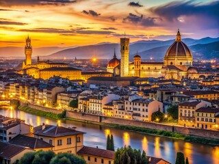 Fototapeta premium Florence City Skyline Day to Night Timelapse Panoramic 4K - Italian Landmark