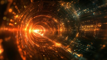 Quantum Chip Glowing with Swirling Binary Patterns