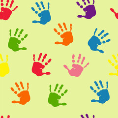 Fototapeta premium seamless pattern with colorful prints of children's hands