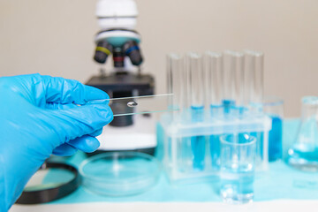 Water research in the laboratory. Selective focus.