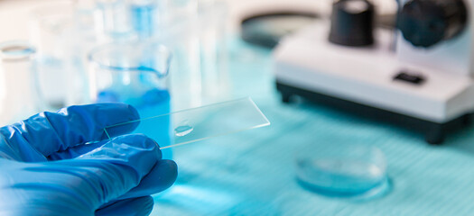 Water research in the laboratory. Selective focus.
