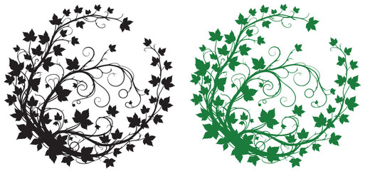 ivy vine silhouette, green elegant decorative border and corner design element of leaves vector illustration	
