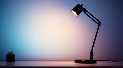 Desk lamp shines brightly in a modern workspace during the evening hours Generative AI
