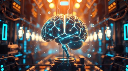 Digital brain design in a futuristic technology environment with glowing lights Generative AI
