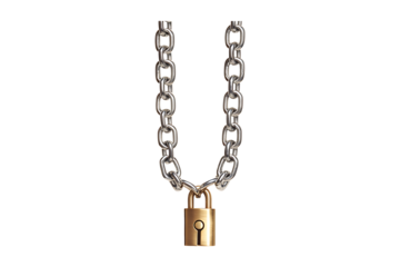 Two silver colored chains connected by a small gold isolated on transparent background
