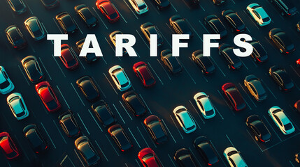 Tariffs word on overhead view of cars