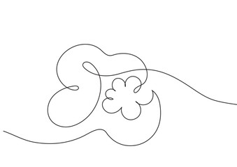 Strawberry leaves and flower graphic in one line vector