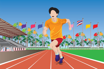 One athlete is practicing running in running track, vector design.