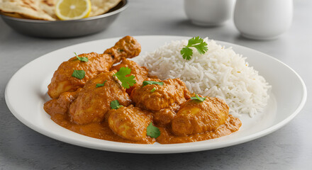 Fototapeta premium Delicious Chicken Tikka Masala Served With Aromatic Basmati Rice