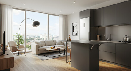 Modern Studio Apartment Interior Design With Retractable Kitchen Counter