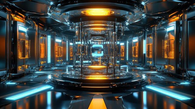 Quantum Processor Glowing with Vibrant Bio-Tech Circuits