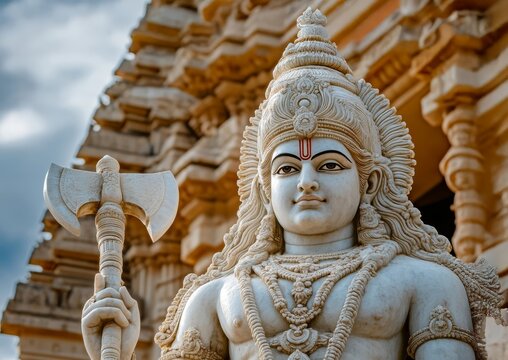 Detailed Marble Statue of Parashurama with Axe