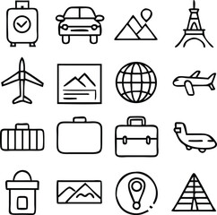 Travel Icon Set Vector Art | Adventure, Vacation & Exploration Line Icon Pack