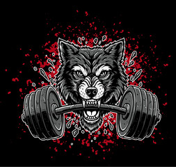 Wolf Holding barbell Logo Vector