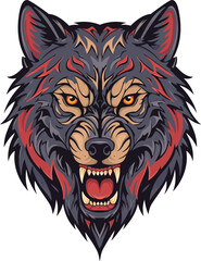 Fierce Tribal Wolf Head Vector – Aggressive Wild Animal Illustration for Tattoo & Graphic Design