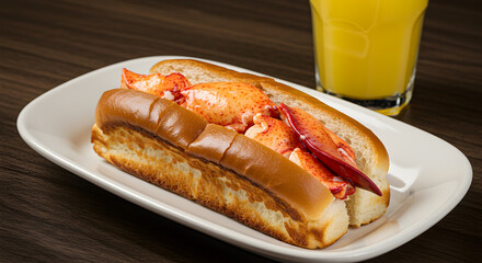 Delicious Fresh Lobster Roll With Melted Butter And Refreshing Drink