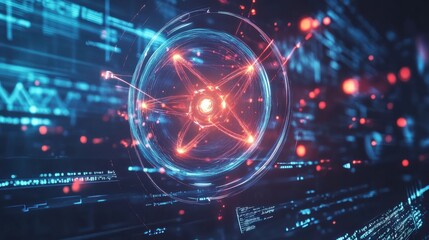 Obraz premium Quantum Core Glowing with Intricate Digital Project