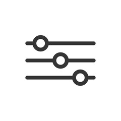 Settings adjustment slider icon. Control bars representing settings, customization, audio control, equalizer, and interface configuration.