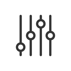 Sound volume adjustment slider icon. Control bars representing settings, customization, audio control, equalizer, and interface configuration.