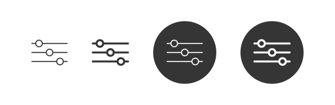 Settings adjustment slider icon. Control bars representing settings, customization, audio control, equalizer, and interface configuration.