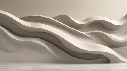 Obraz premium Serene Sand Dunes: A minimalist sculpture of flowing beige waves against a neutral backdrop.