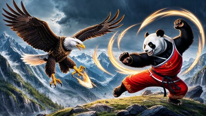 Mountain Battle: American Eagle vs Chinese Panda scene showing the U.S. and China