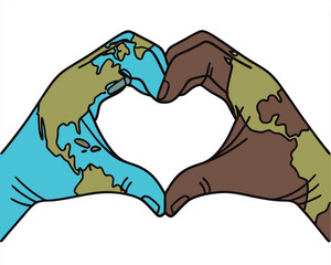 Hands Forming Heart with World Map: Symbol of Global Unity and Love.