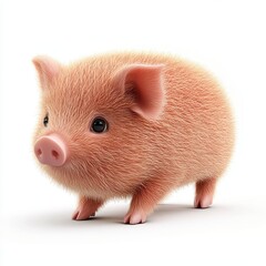 Cute Fluffy Piglet Standing on a White Background with Soft Fur