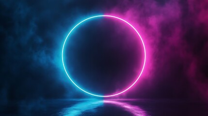 Obraz premium Abstract technology background. Glowing neon circles. 3D Rendering