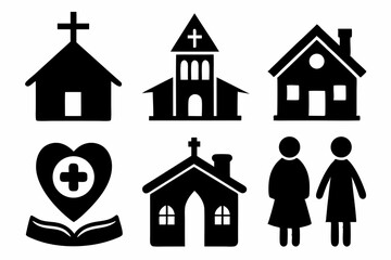 Christian home icon set silhouette black vector