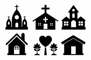 Christian home icon set silhouette black vector