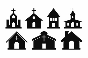 Christian home icon set silhouette black vector
