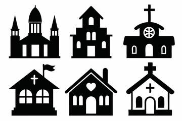 Christian home icon set silhouette black vector