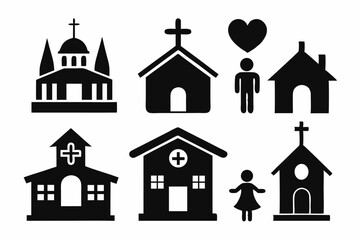 Christian home icon set silhouette black vector
