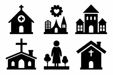 Christian home icon set silhouette black vector
