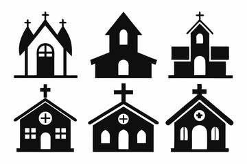 Christian home icon set silhouette black vector