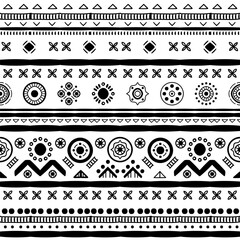 Black and white Ethnic seamless in native style. Vector pattern with African art decoration tribal geometric shape symbols. Folk background vector. Tent boarder backdrop. Abstract Aztec line motif