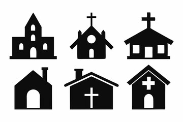 Christian home icon set silhouette black vector