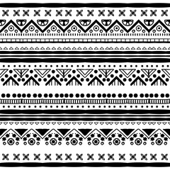 Black and white Ethnic seamless in native style. Vector pattern with African art decoration tribal geometric shape symbols. Folk background vector. Tent boarder backdrop. Abstract Aztec line motif