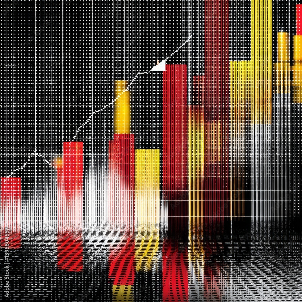 Leinwandbilder Abstract Financial Growth Chart with Line Graph and Pixelated Backdrop for Business Analysis