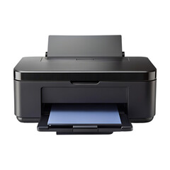 a black office printer with a sleek design isolated on white background .png