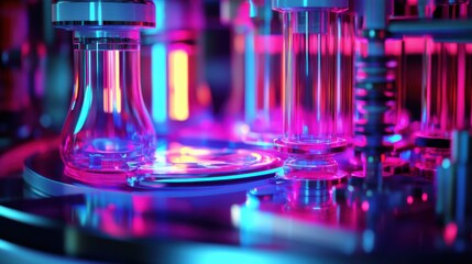 Futuristic Lab Illuminated with Glowing Quantum Hol