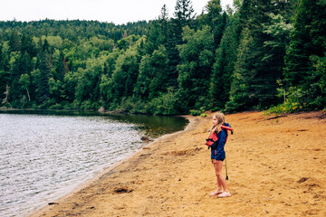 Canoeing in family vacation at La Mauricie National Park, Québec, Canada