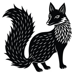 Elegant Fox Standing Tall With Bushy Tail, Nature Art in Detailed Black and White Style