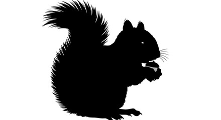 Silhouette of a Squirrel Eating a Nut  A Black and White Illustration
