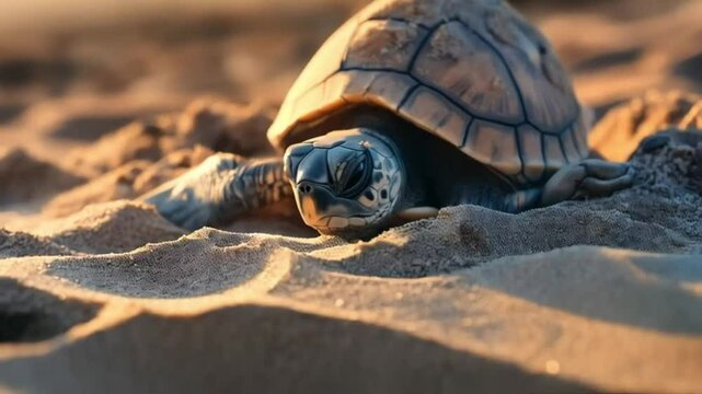 
Video of a turtle slowly crawling along the beach, World Turtle Day